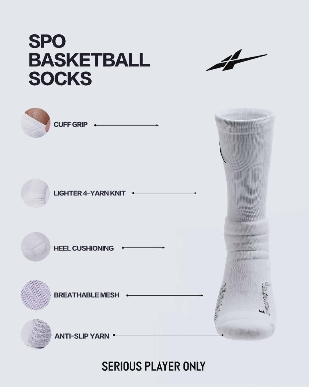 SPO Basketball Socks White (3 Pairs Pack)